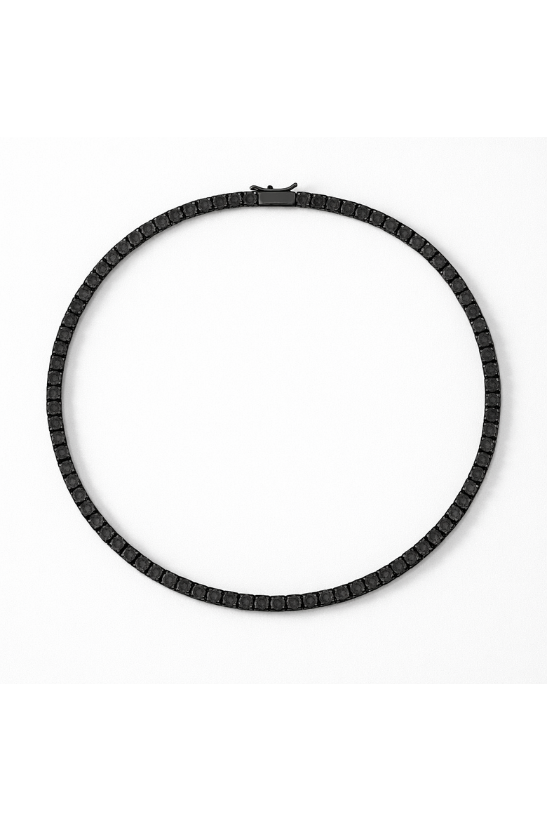 Black Rhodium Plated Tennis Necklace, Main, color, Black