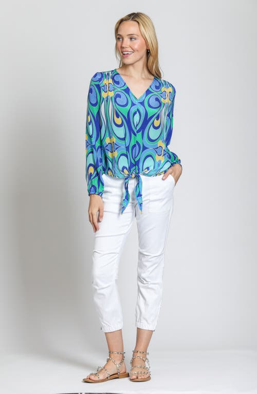 Apny Print Tie Front Top In Blue
