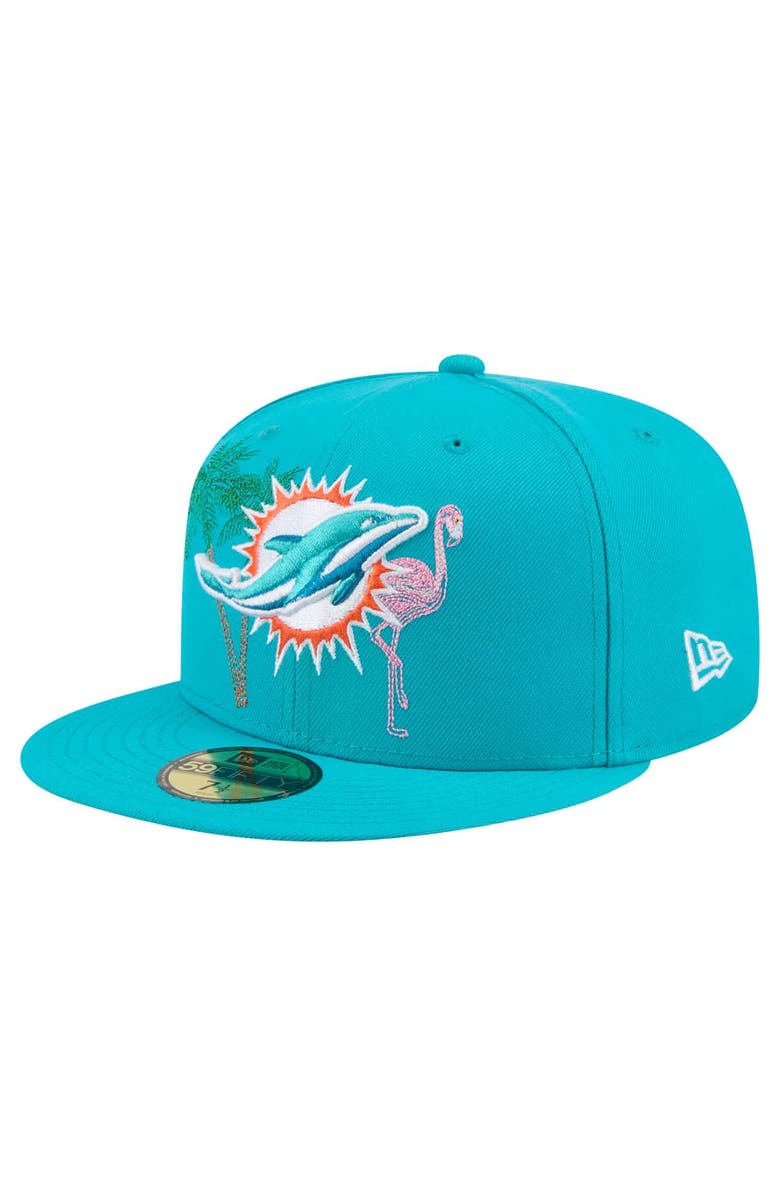 New Era Men's New Era Aqua Miami Dolphins State Stitch 59FIFTY Fitted Hat, Alternate, color, Aqua