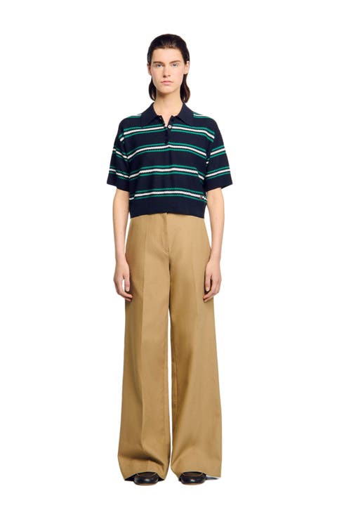 Polo-neck striped sweater