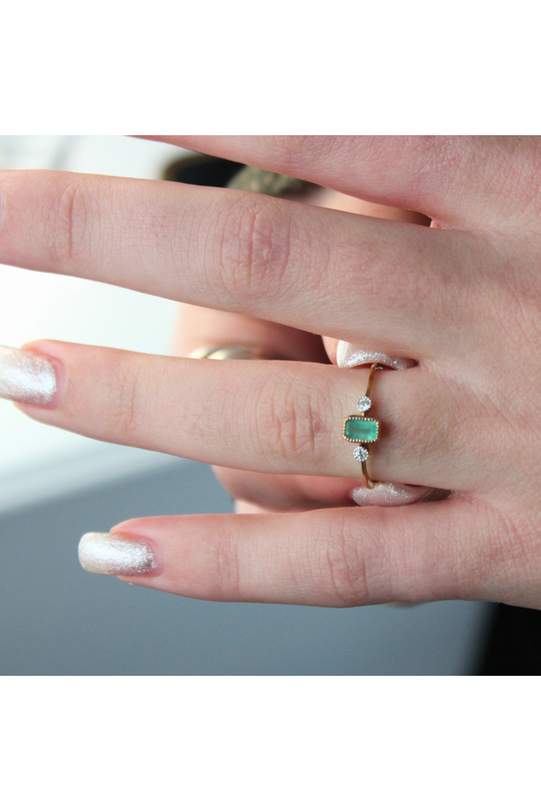 Emerald Cut Emerald & Diamond Birthstone Ring in 14K Gold, Alternate, color, Yellow Gold