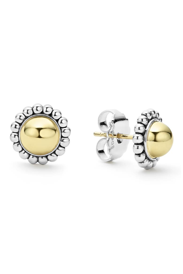 High Bar Caviar Round Stud Earrings, Alternate, color, TWO-TONE