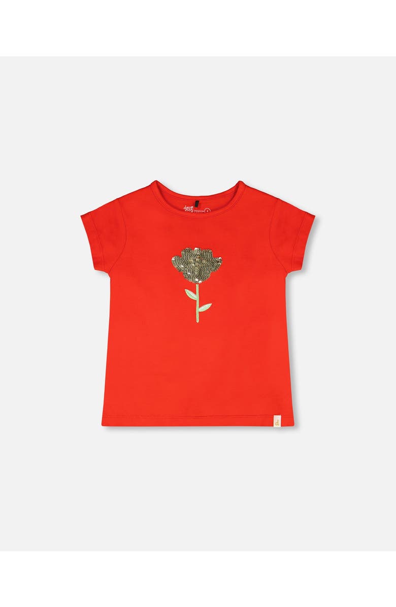 Deux par Deux Organic Cotton Jersey Short Sleeve Flower T-Shirt, Alternate, color, Red