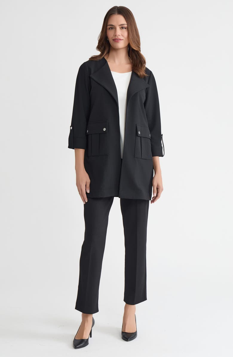 Ming Wang Heritage Lightweight Stretch Deco Crepe Wing Collar Jacket, Alternate, color, Black