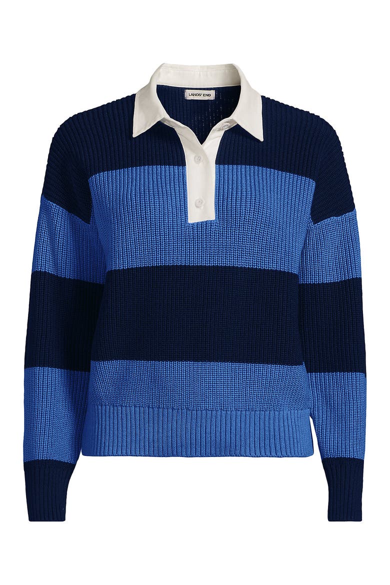 Plus Size Drifter Rugby with Woven Collar Sweater, Alternate, color, Muted Cobalt Blue/Navy Rugby