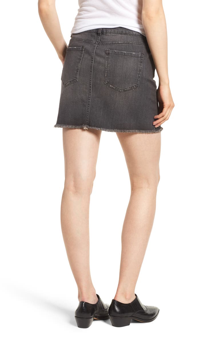 Tinsel Imitation Pearl Embellished Denim Skirt, Alternate, color,