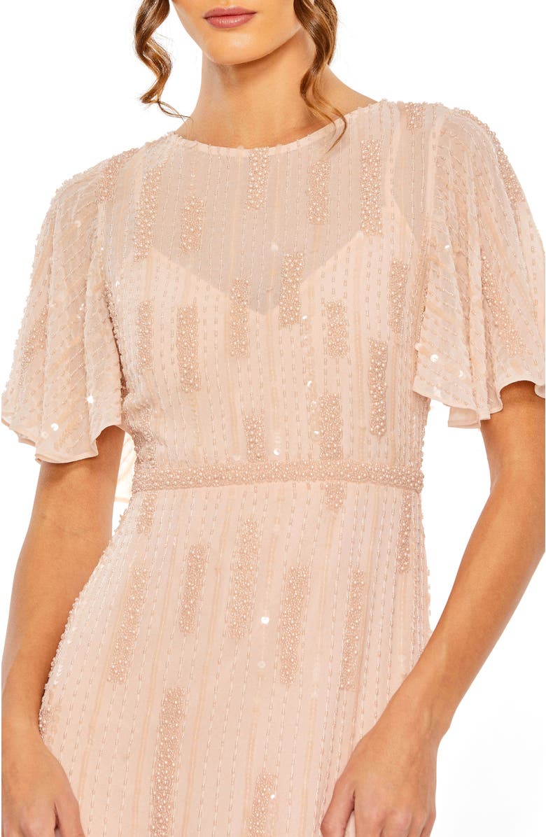 Mac Duggal High Neck Flutter Sleeve Embellished Gown, Alternate, color, Rose