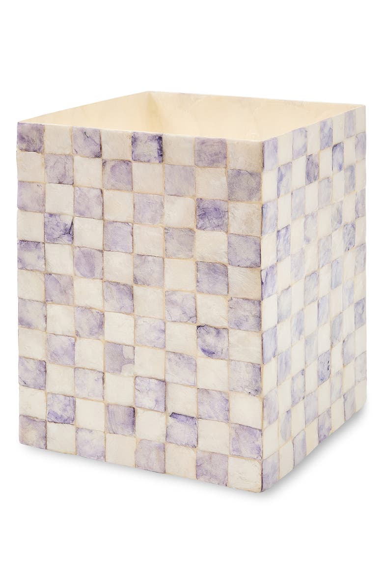 MACKENZIE CHILDS Violet Check Capiz Waste Bin, Main, color, Violet