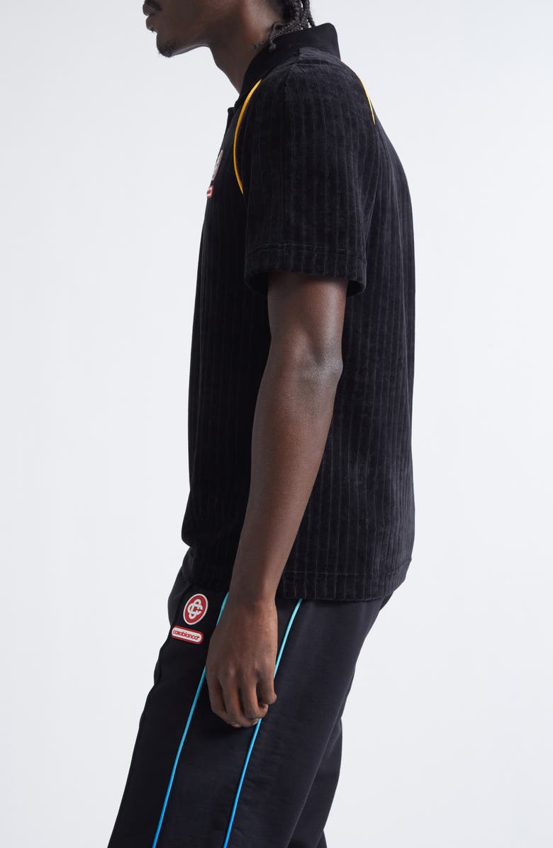 Casablanca Raglan Sleeve Rib Velour Polo, Alternate, color, Black