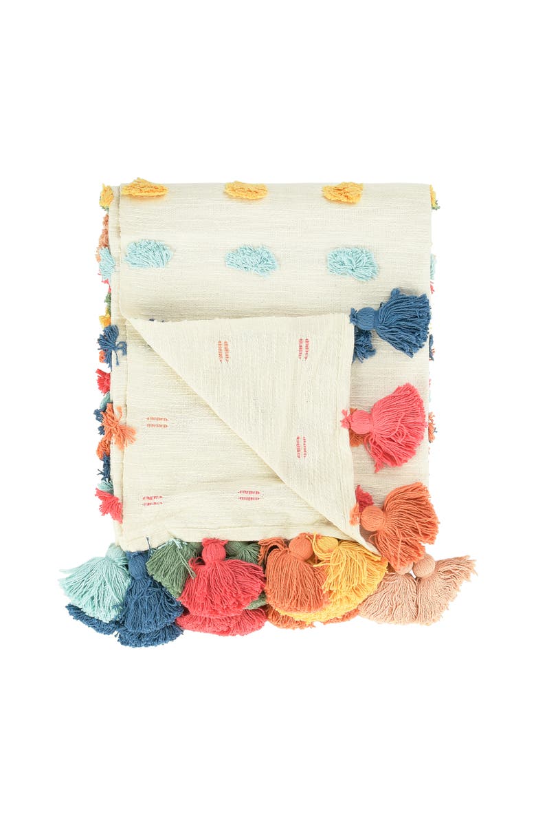 Storied Home Soft Woven Cotton Throw with Tufted Dots and Tassels, Multicolor, Alternate, color, Red