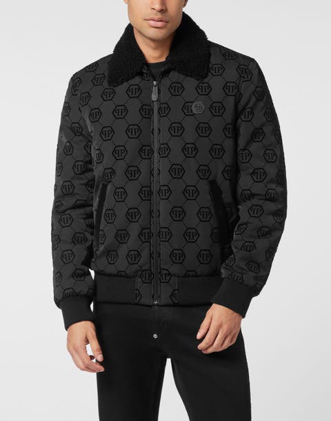 Wool Aviator Bomber With Shearling Collar Monogram Men