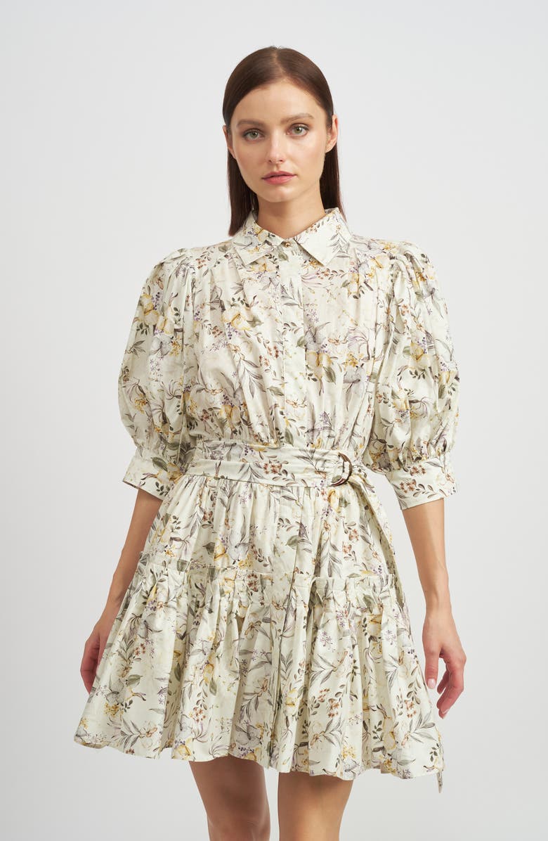 En Saison Floral Cotton Poplin Mini Shirtdress, Alternate, color, Sage Multi