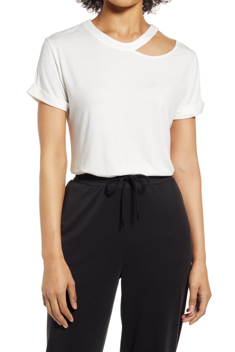 Cutout Detail T-Shirt, Main, color, IVORY CLOUD
