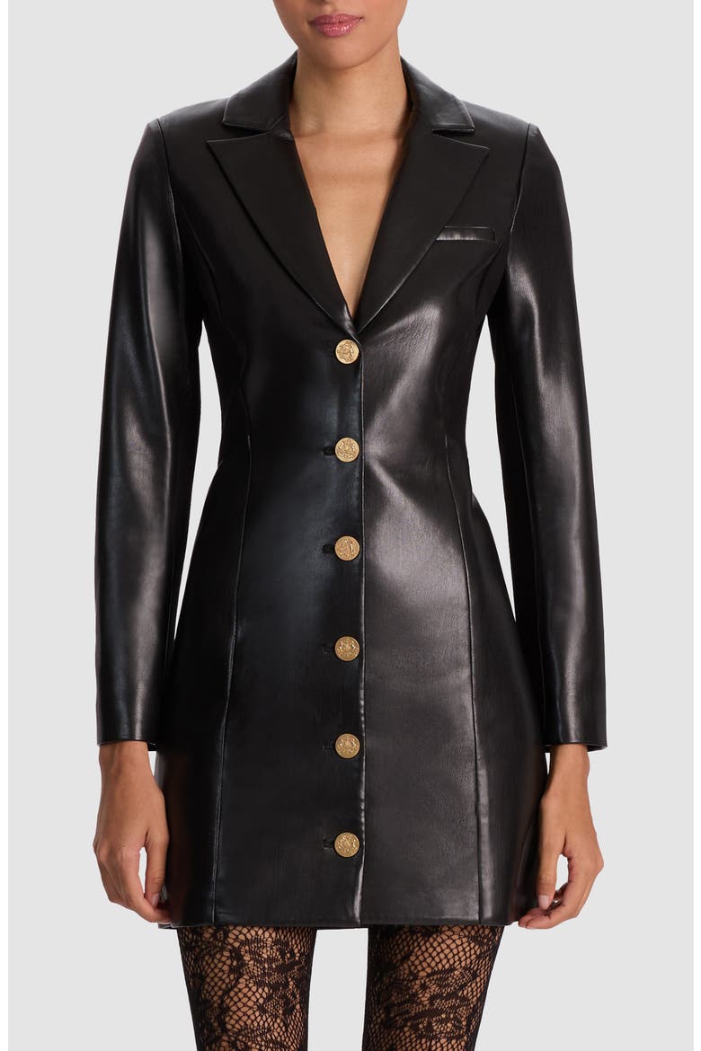 Michelle Long Sleeve Faux Leather Mini Blazer Dress, Main, color, BLACK
