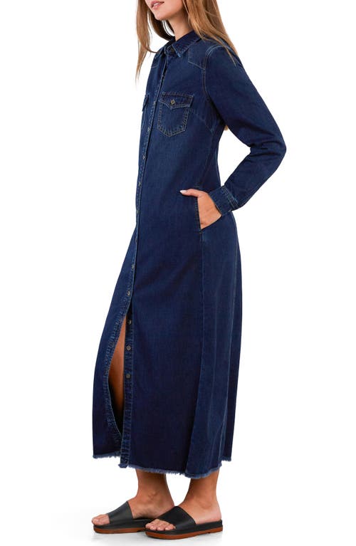 Wash Lab Denim Long Sleeve Denim Maxi Shirtdress In Blue