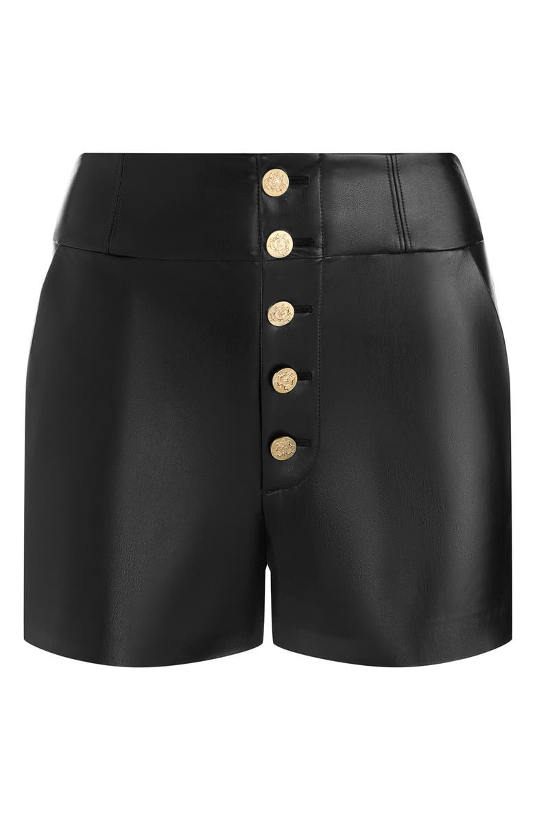 Alice + Olivia Baylor Faux Leather Shorts, Alternate, color, Black