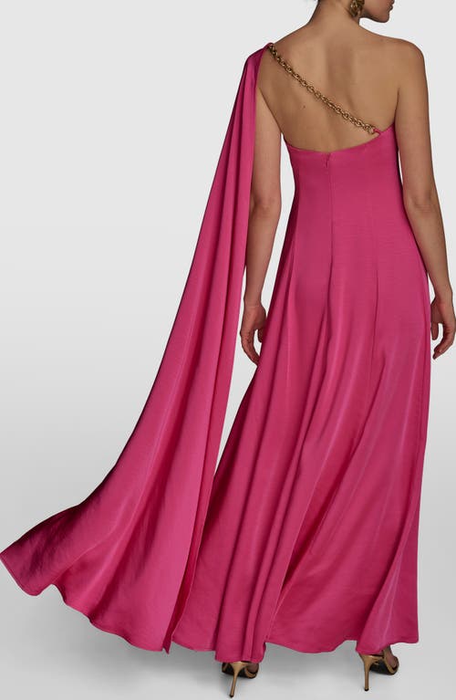 Shop Donna Karan New York One-shoulder Cape Detail Gown In Audacious