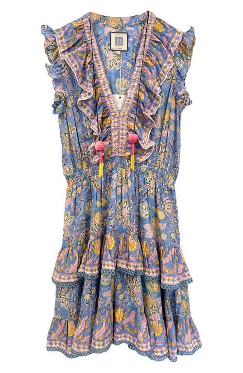 Alicia Bell Rainey Ruffle Cotton & Silk Cover-up Minidress In Blue Yellow Print