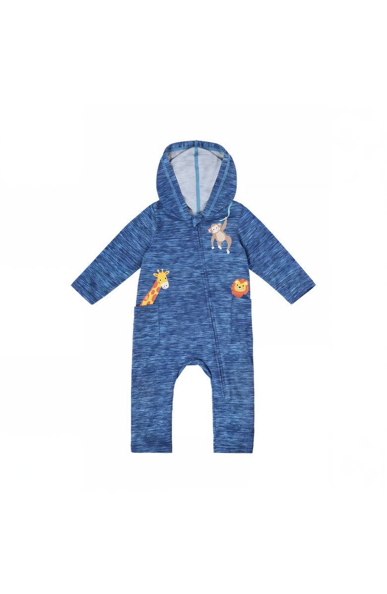 UV Skinz Hooded Everyday Romper, Main, color, Jaspe Zoo