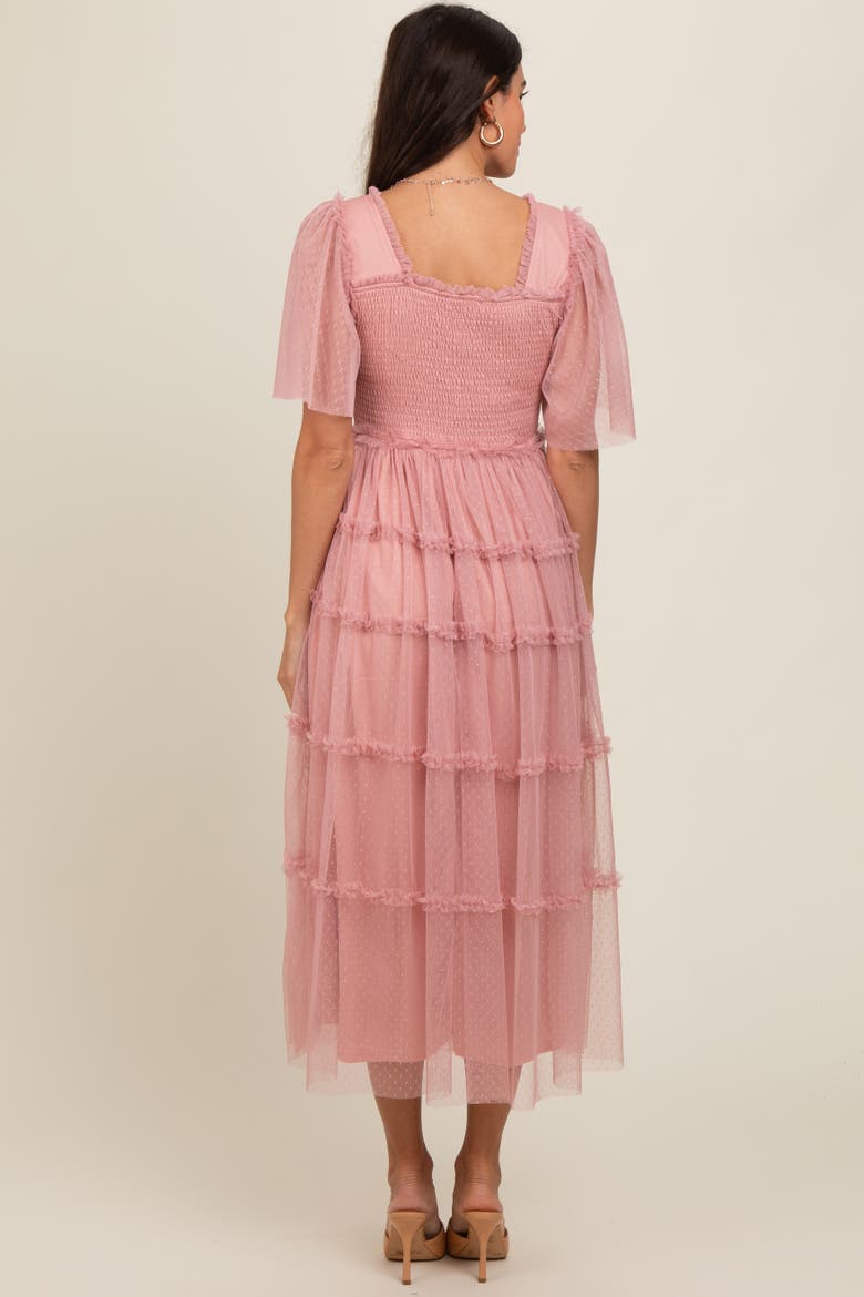 Ruffled Mesh Maxi Dress, Alternate, color, Pink