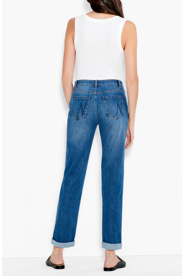 Cuffed High Waist Straight Leg Girlfriend Jeans, Alternate, color, ATLANTIC