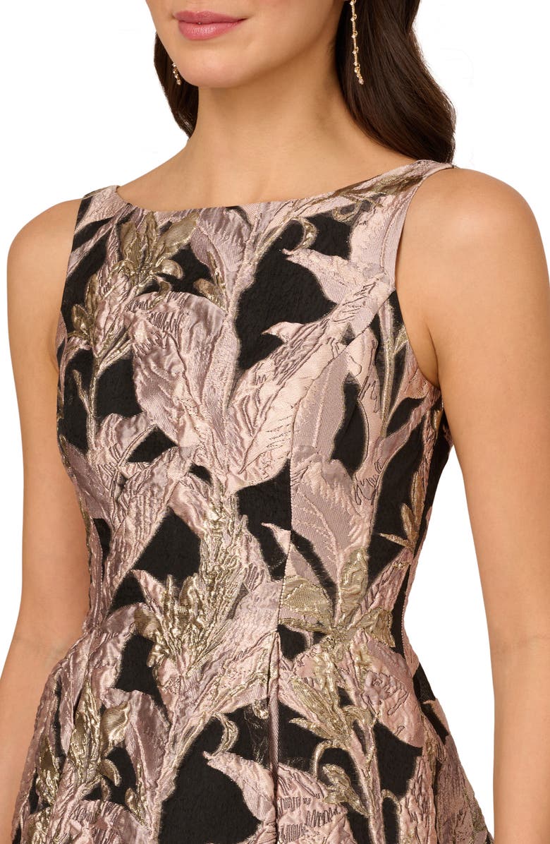 Adrianna Papell Metallic Leaf Jacquard Fit & Flare Cocktail Dress, Alternate, color,