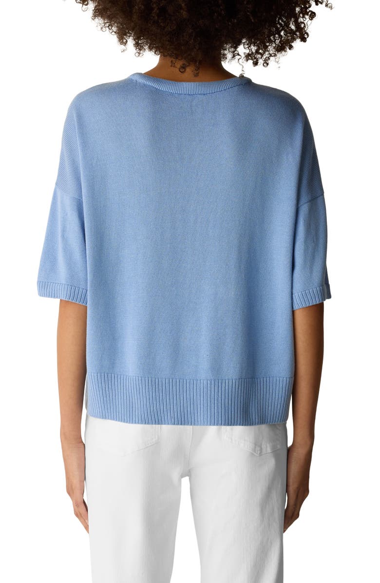 Eileen Fisher Elbow Sleeve Organic Cotton Blend Crewneck Sweater, Alternate, color, Skylight