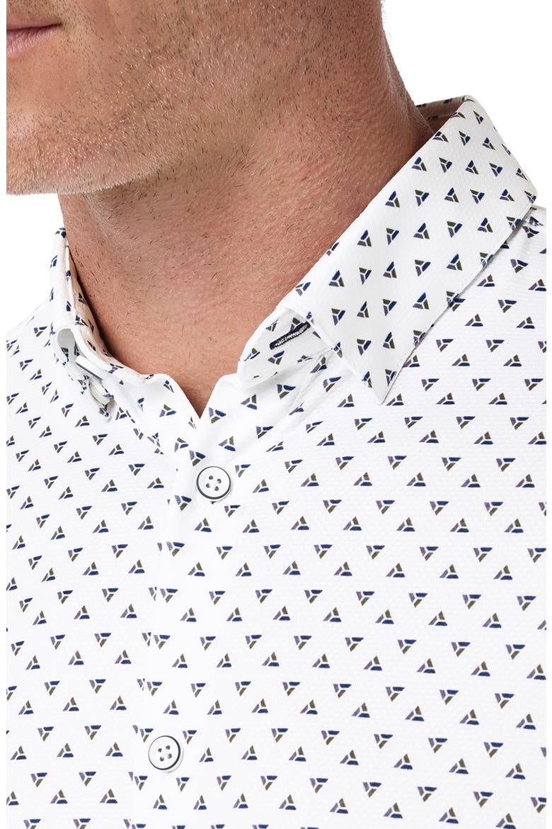 Halyard Trim Fit Triangle Print Short Sleeve Performance Button-Up Shirt, Alternate, color, WHITE MULTI TOSSED TRIANGLE