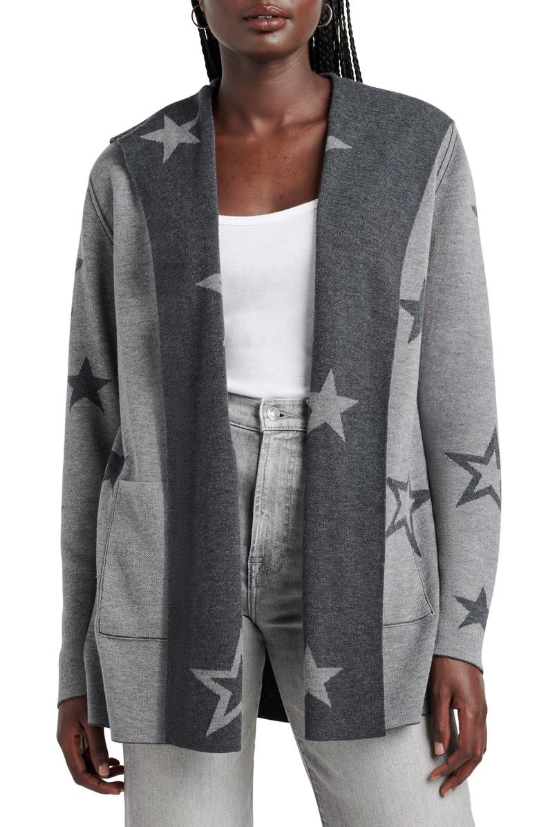 Splendid Sydney Star Print Reversible Open Front Hooded Cardigan, Main, color, 