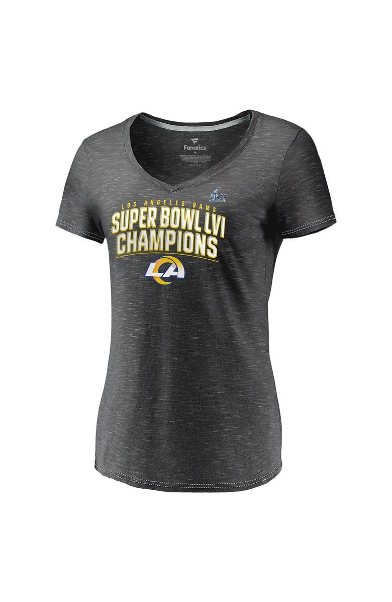 FANATICS Women's Fanatics Branded Heathered Charcoal Los Angeles Rams Super Bowl LVI Champions Schedule V-Neck T-Shirt, Alternate, color, 