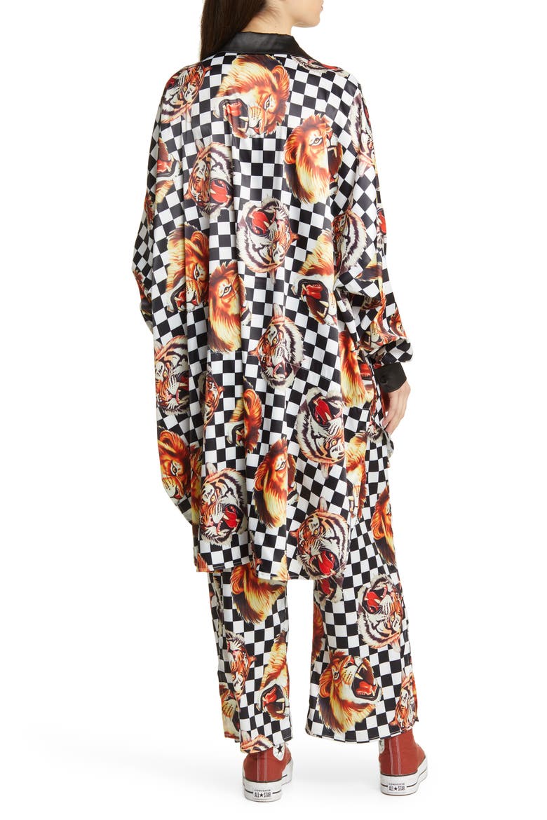 Posh Lions Oversize Satin Top & Pants Set, Alternate, color, LION TIGERS AND CHECKS