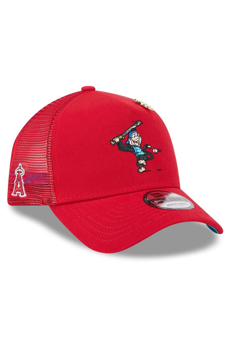 Men's New Era  Red Los Angeles Angels 2025 Big League Chew A-Frame 9FORTY Adjustable Trucker Hat, Alternate, color, Red