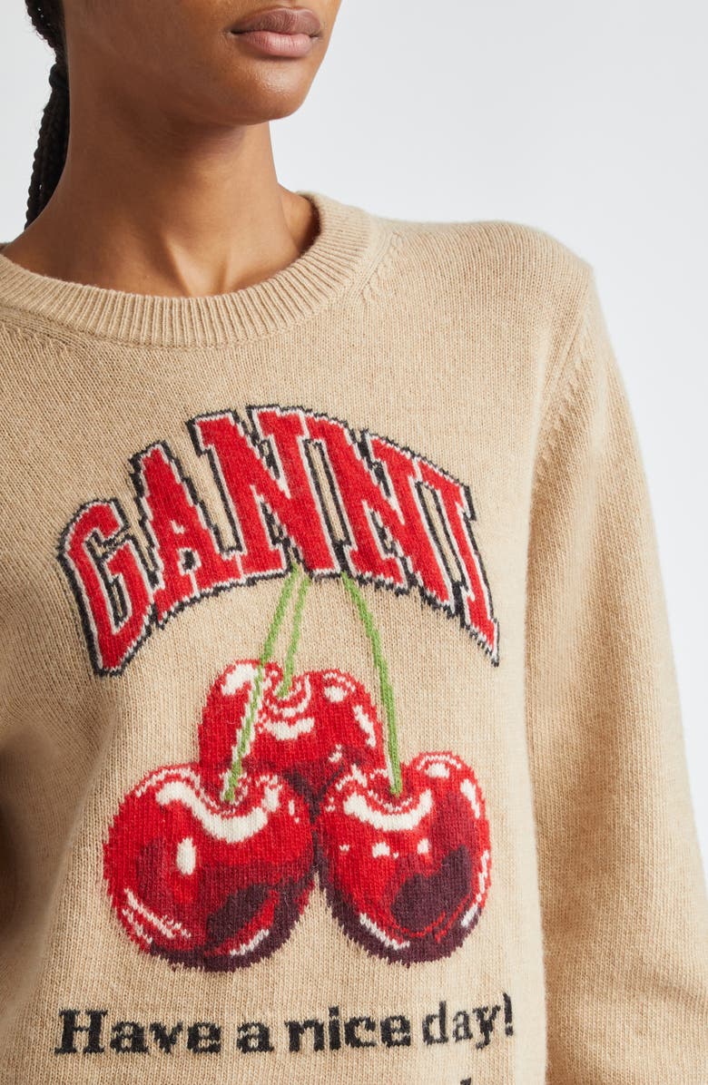 Ganni Intarsia Knit Wool Blend Sweater, Alternate, color, 
