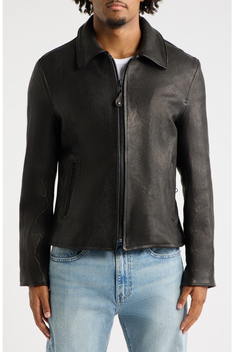 Vegetable Tanned Lambskin Leather Mechanic Jacket, Alternate, color, BLACK