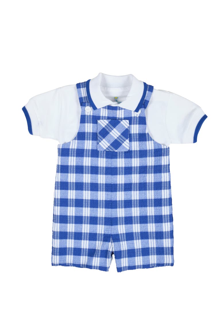 Plaid Seersucker Shortall With Front Pocket, Alternate, color, Blue / White