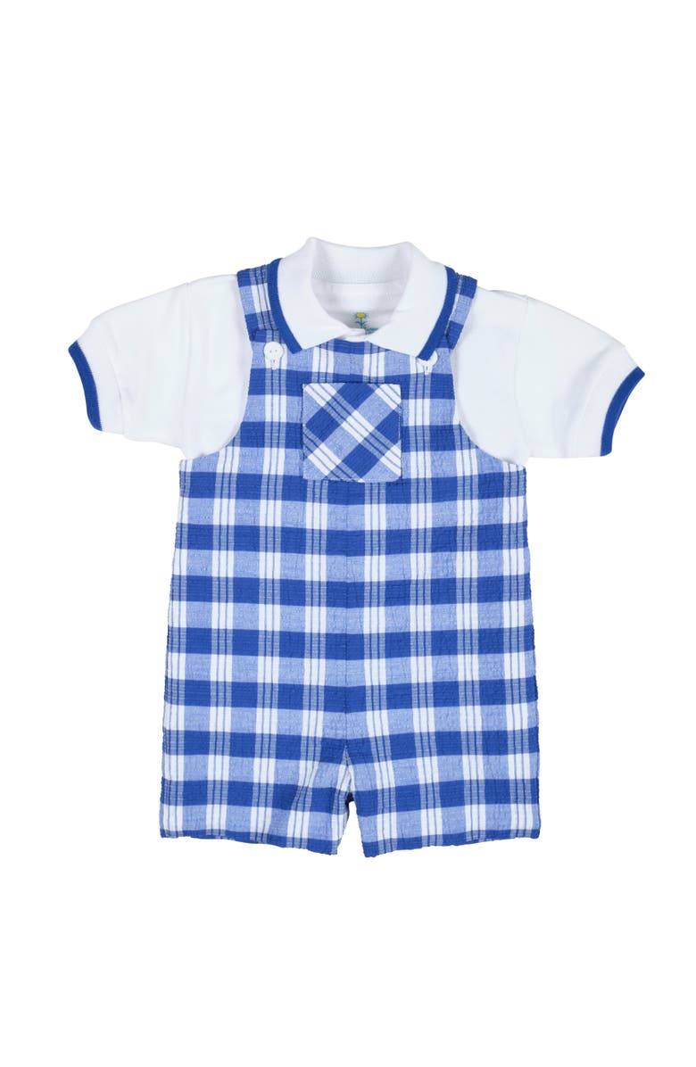 Florence Eiseman Plaid Seersucker Shortall With Front Pocket, Alternate, color, Blue / White