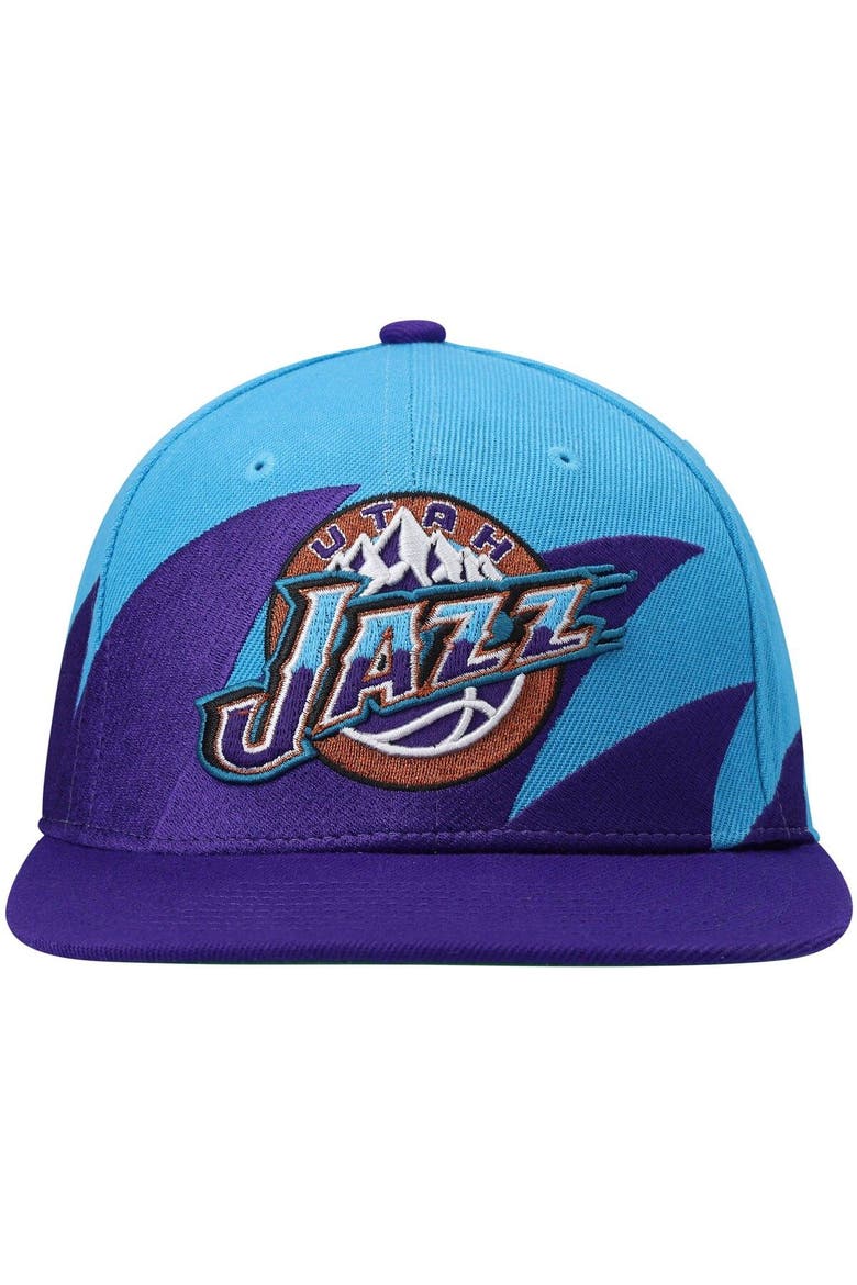 Men's Mitchell & Ness Turquoise/Purple Utah Jazz Hardwood Classics Sharktooth Snapback Hat, Alternate, color, Turquoise