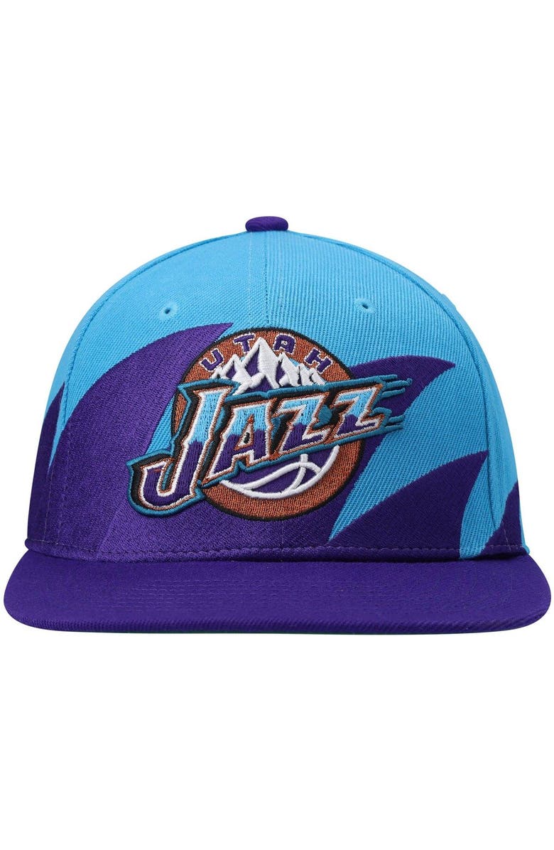 Mitchell & Ness Men's Mitchell & Ness Turquoise/Purple Utah Jazz Hardwood Classics Sharktooth Snapback Hat, Alternate, color, 