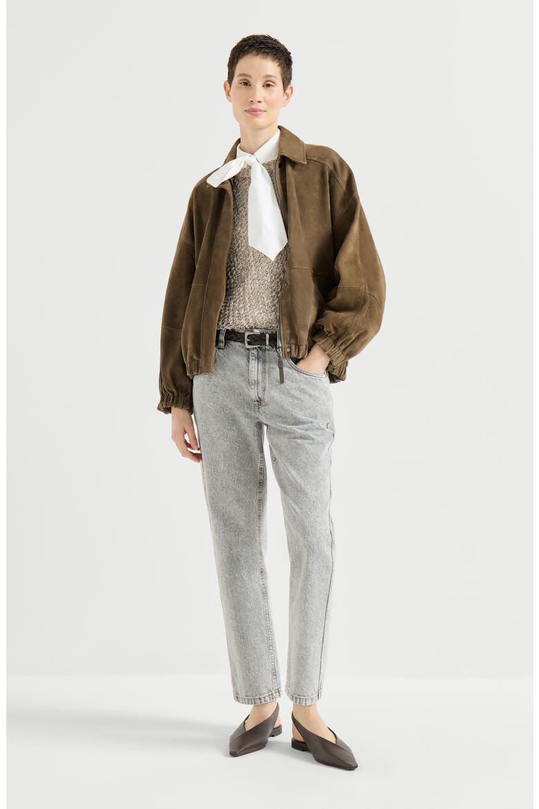 Authentic denim straight trousers with shiny bartack, Alternate, color, Light Grey
