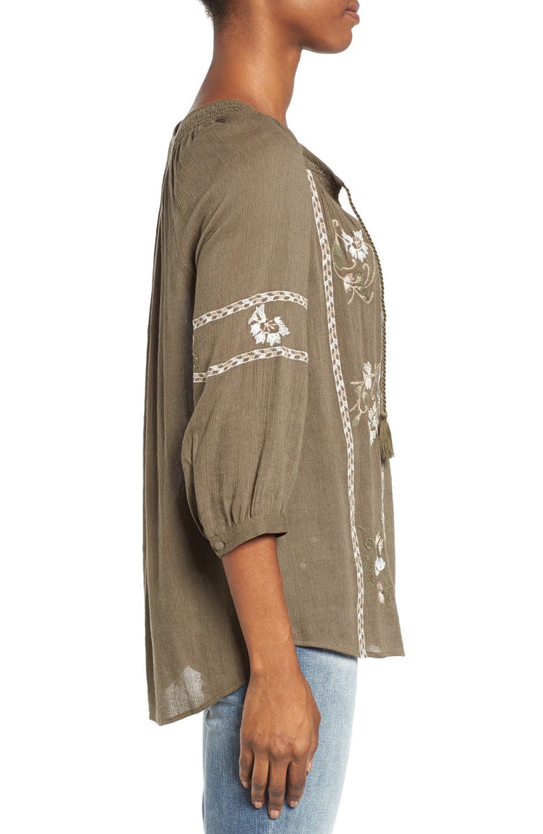 Caslon<sup>®</sup> Embroidered Gauze Peasant Top, Alternate, color,