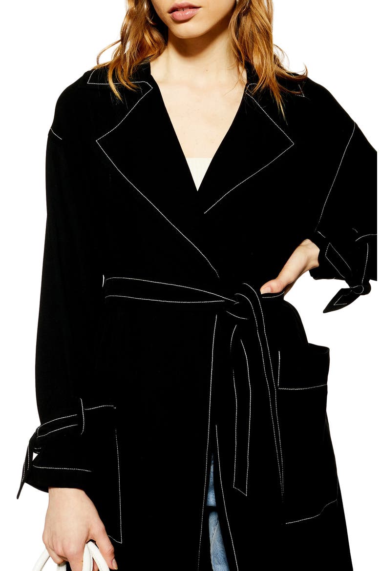 Belted Duster Coat, Alternate, color, BLACK