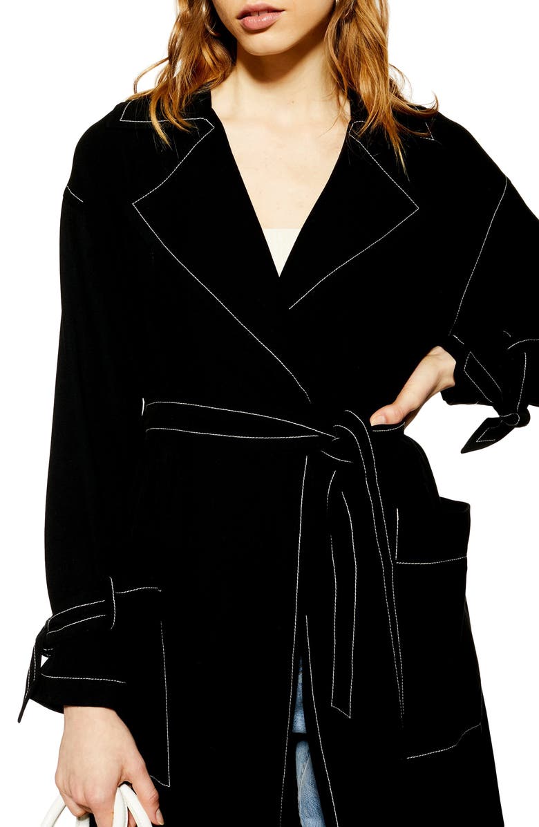 Topshop Belted Duster Coat, Alternate, color,