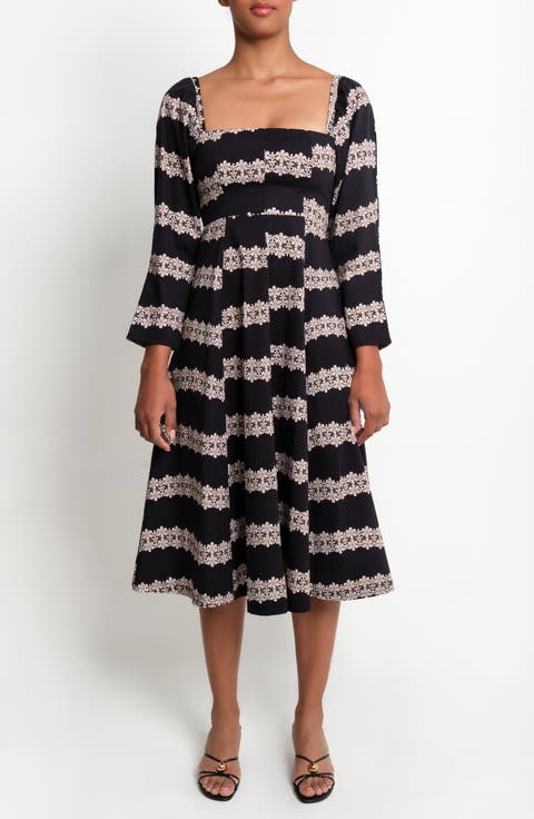 Square Dance Stretch Cotton Midi Dress
