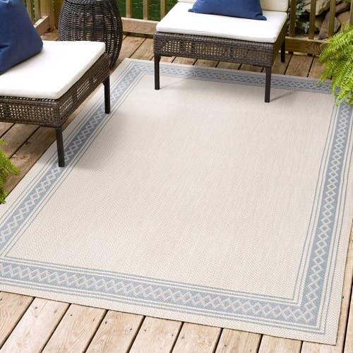 Jonathan Y Lucia Classic Diamond Border Indoor/outdoor Area Rug In Cream/blue