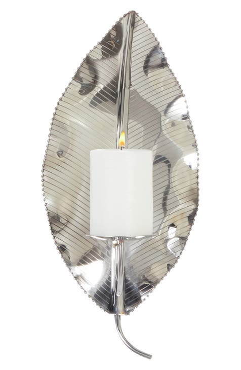 Silver Stainless Steel Pillar Wall Sconce with Hammered Design