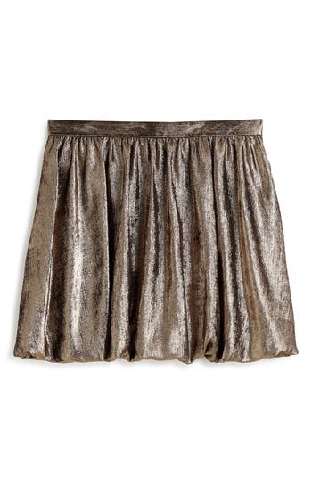 Shop Madewell Metallic Bubble Hem Miniskirt In Bronze Foil