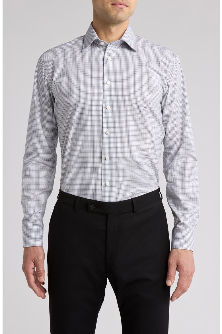 Victoria St. Trim Fit Microcheck Cotton Dress Shirt, Main, color, NAVY ARIA PLAID