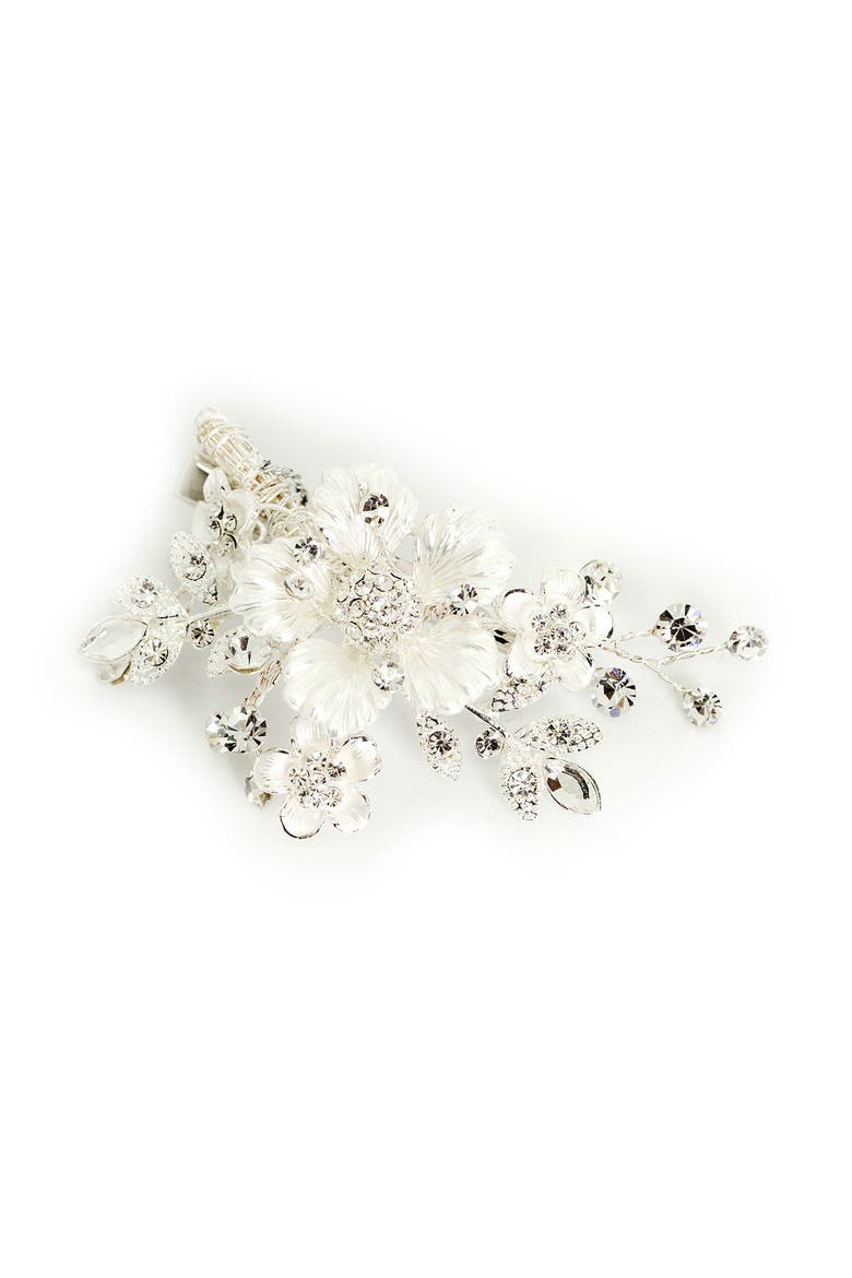 Alessandra Floral Crystal Clip, Main, color, SILVER