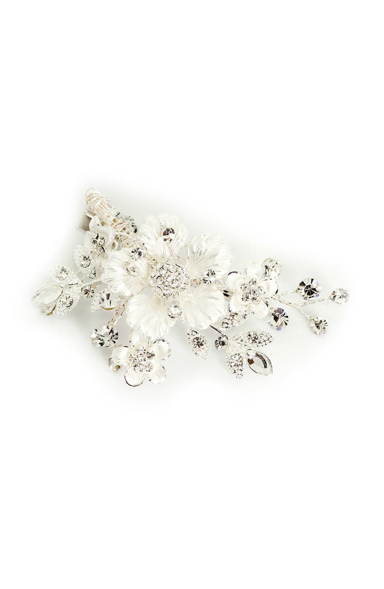 Brides & Hairpins Alessandra Floral Crystal Clip, Main, color, Silver