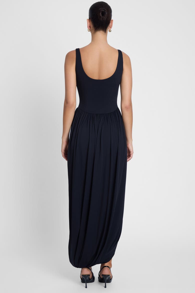Dionysus Sculpt Drape Midi Dress, Alternate, color, Black